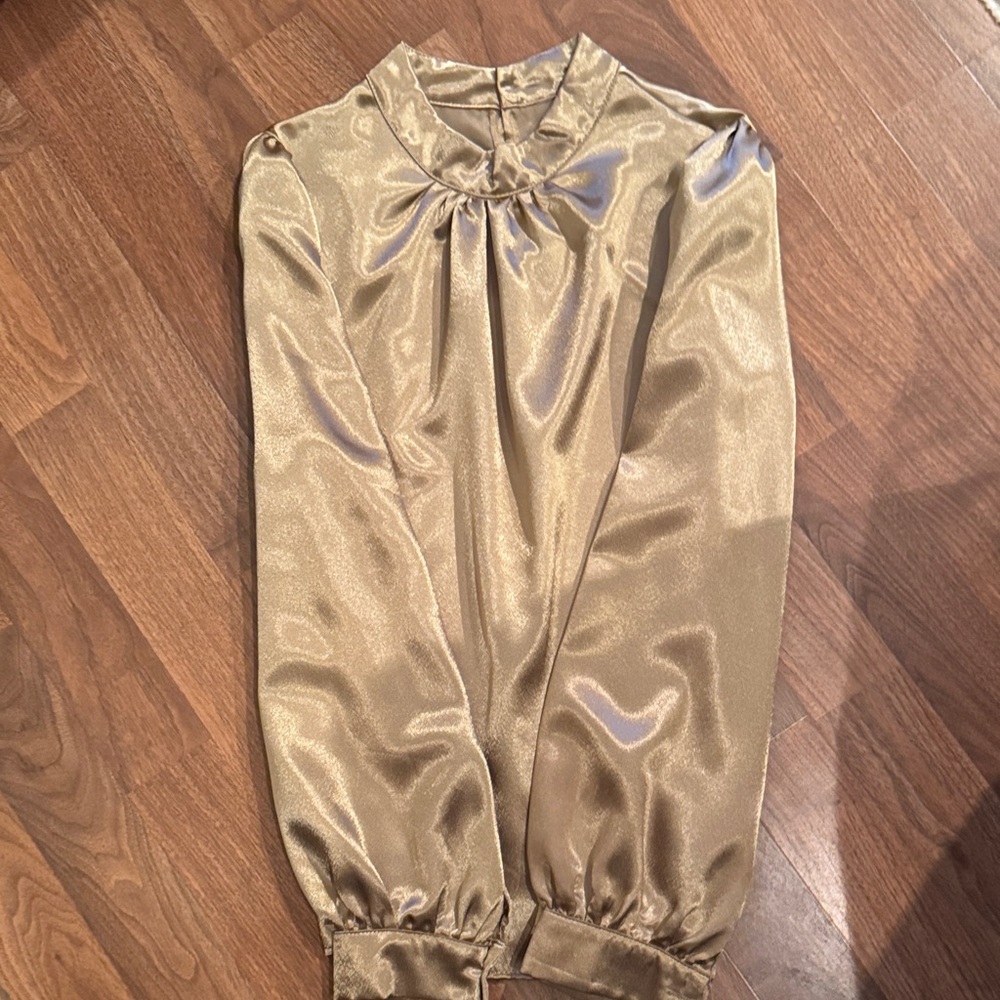 Gold Satin Long Sleeve Blouse